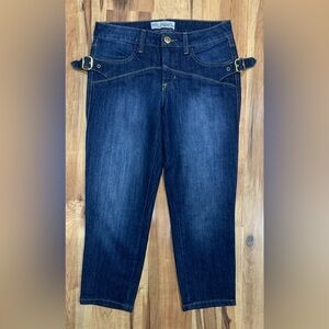 Baby Phat Denim Capri Pants Silver Label Size 3 Y2K Low Rise Embroidered Buckle